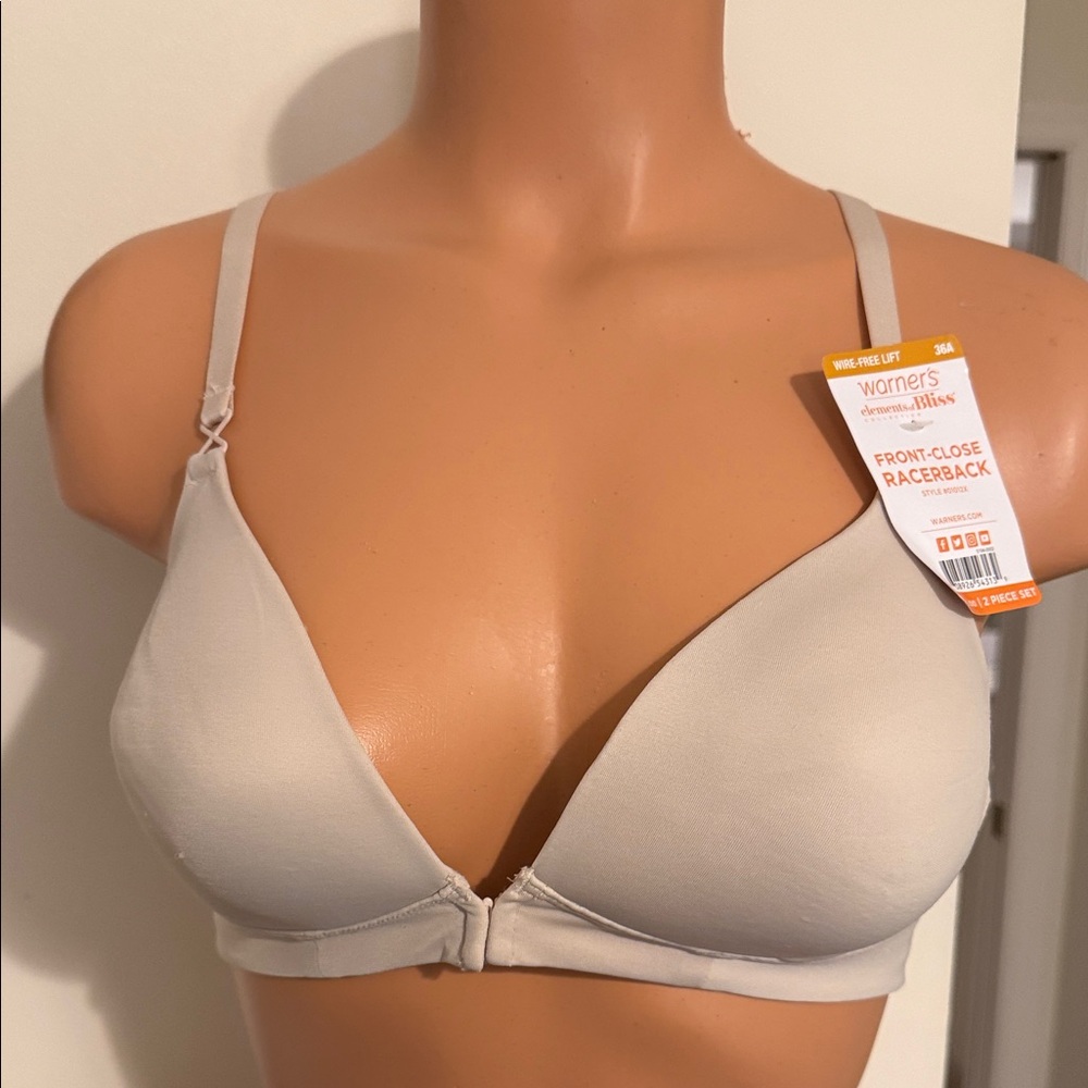 Warner's 36A Light Beige Front-Close Racerback Wireless Bra NWTs Style 0102X